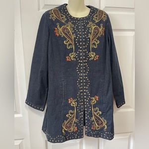Paisley denim open  jean jacket with Art work (paisley)for ladies size M